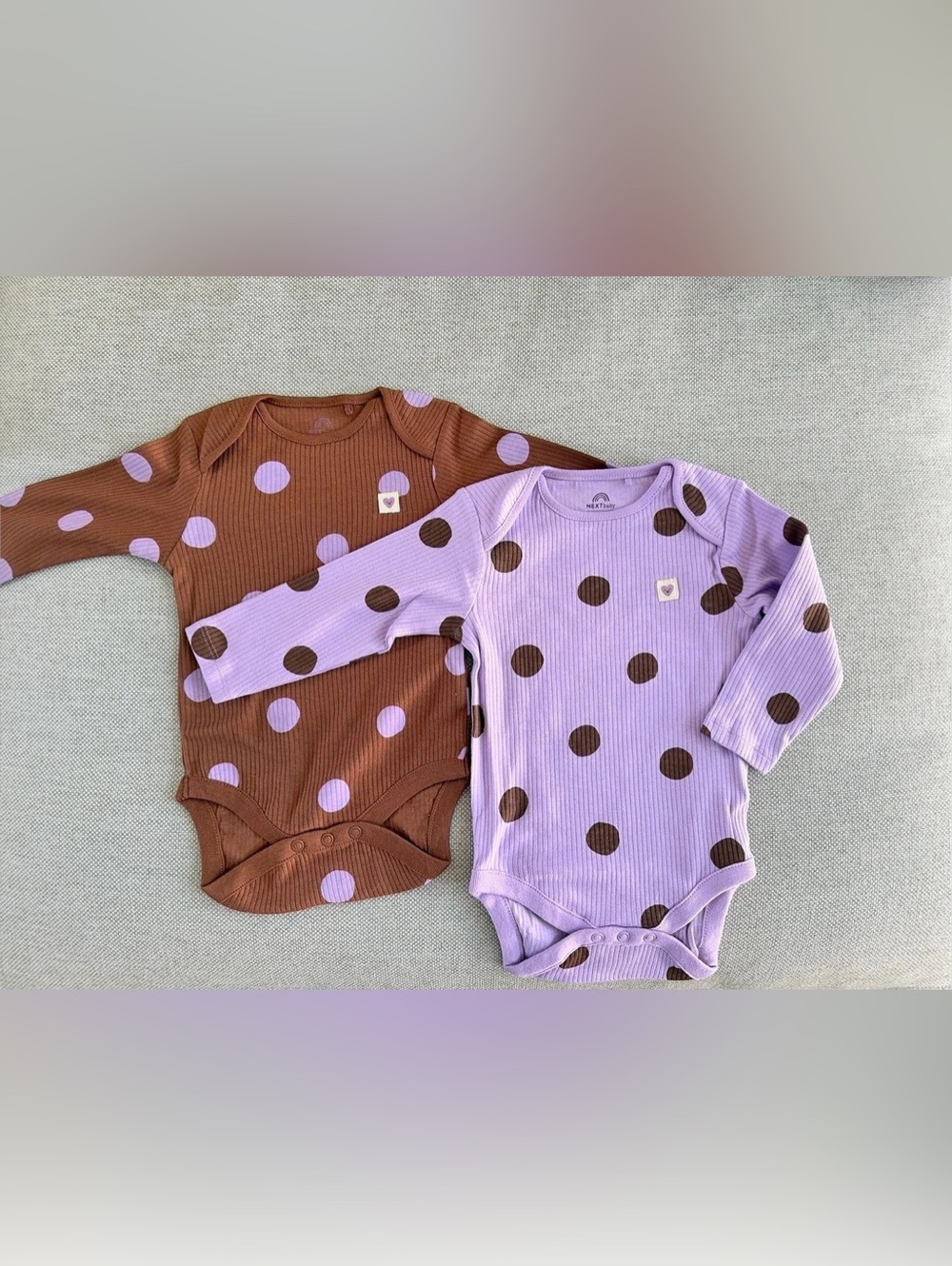 Next Polka Dot Ribbed Long Sleeve Bodysuits Purple & Brown 6-9M